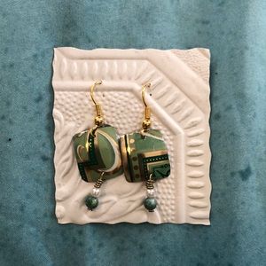 Handcrafted Green and gold earrings